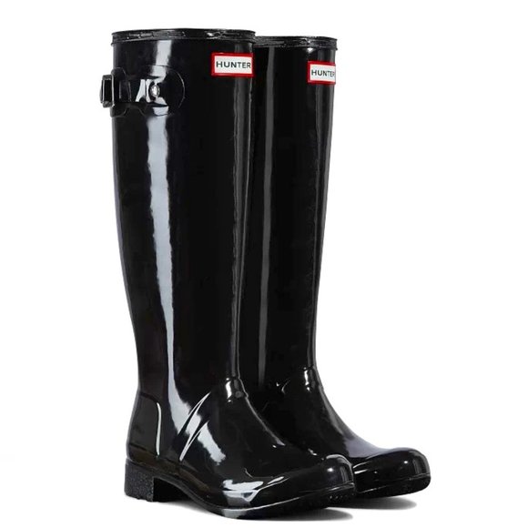 $225 Hunter Original Tour Gloss Tall Knee Waterproof Snow Boot Black 8 (G5) - Picture 1 of 11